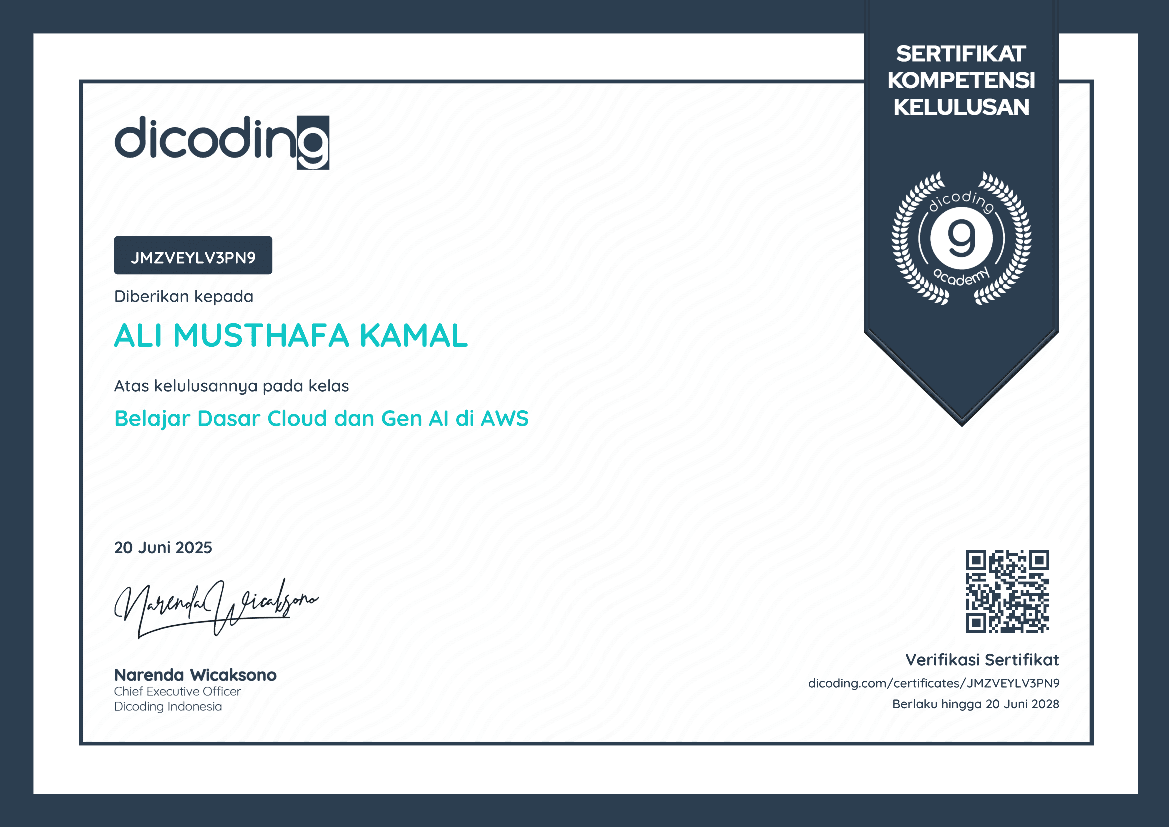 Dicoding Indonesia certificate