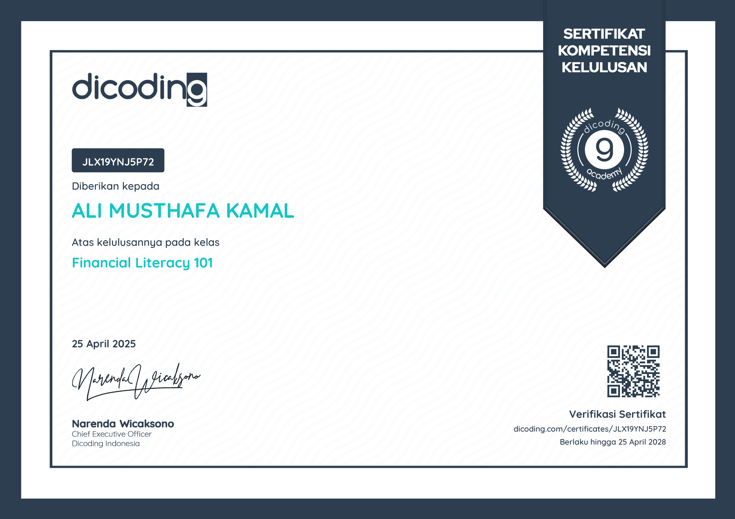 Dicoding Indonesia certificate