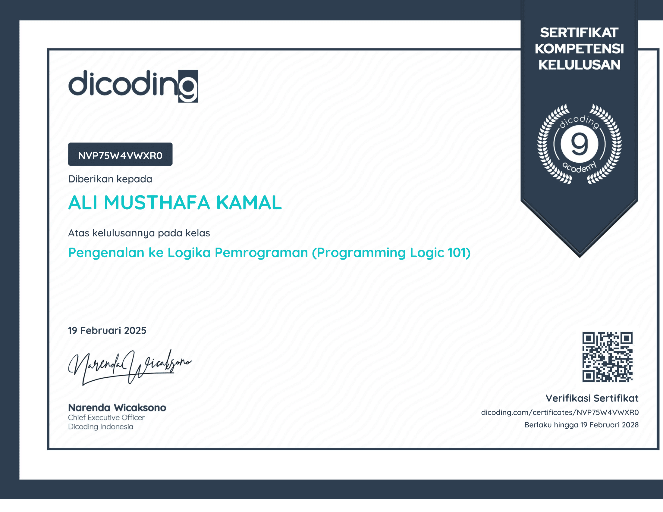 Dicoding Indonesia certificate