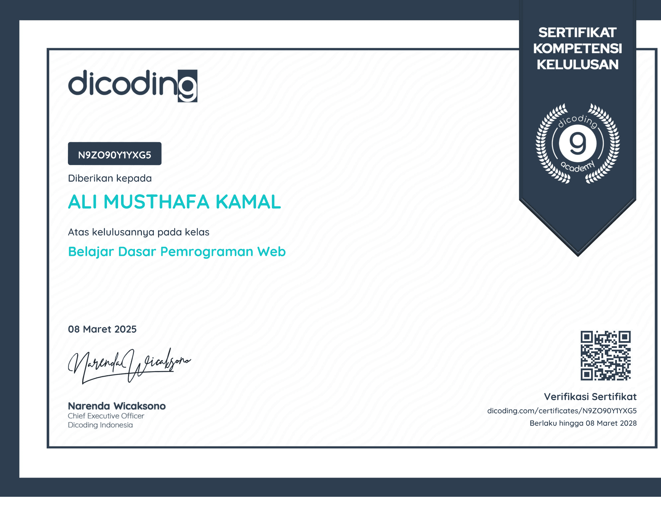 Dicoding Indonesia certificate
