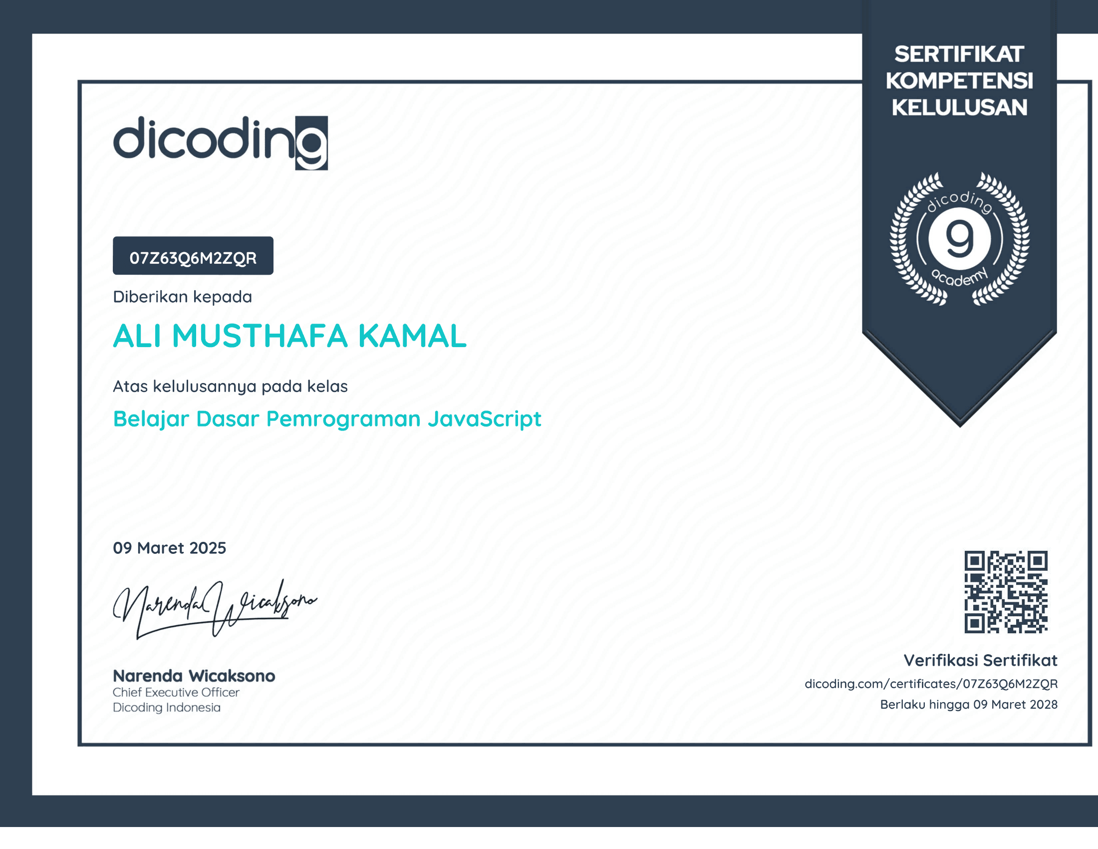 Dicoding Indonesia certificate