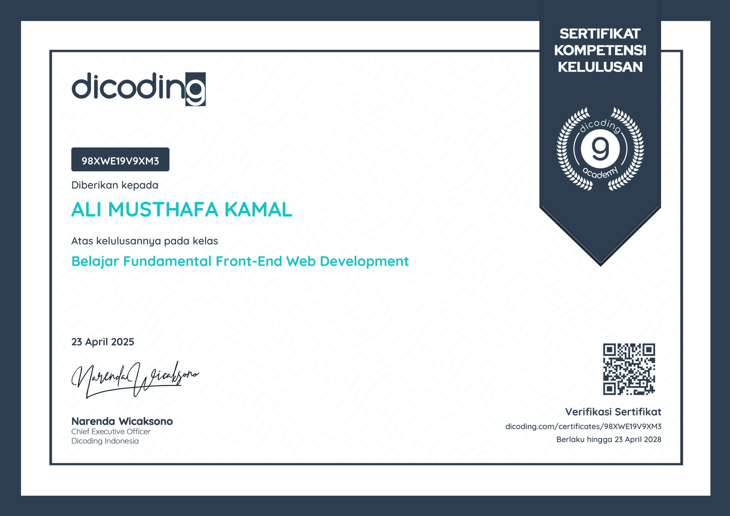 Dicoding Indonesia certificate