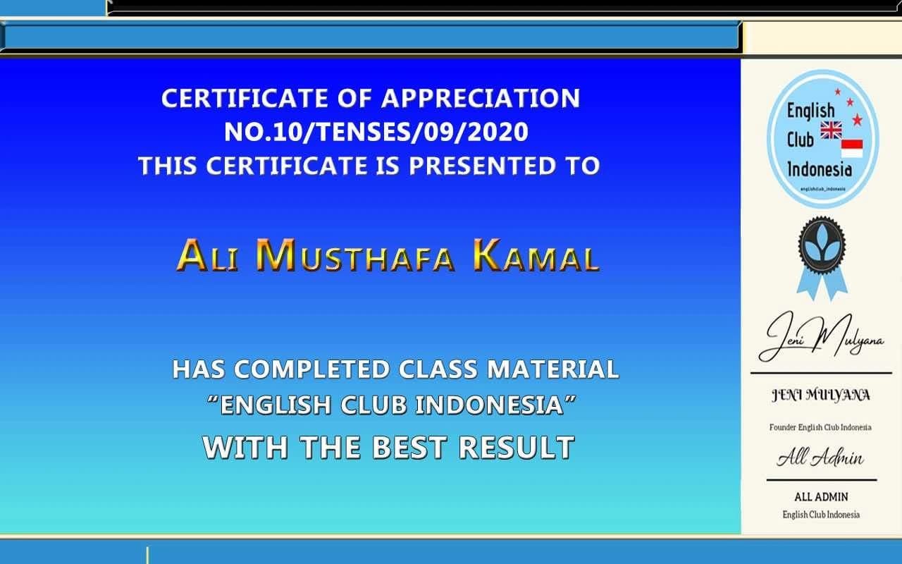 English Club Indonesia certificate